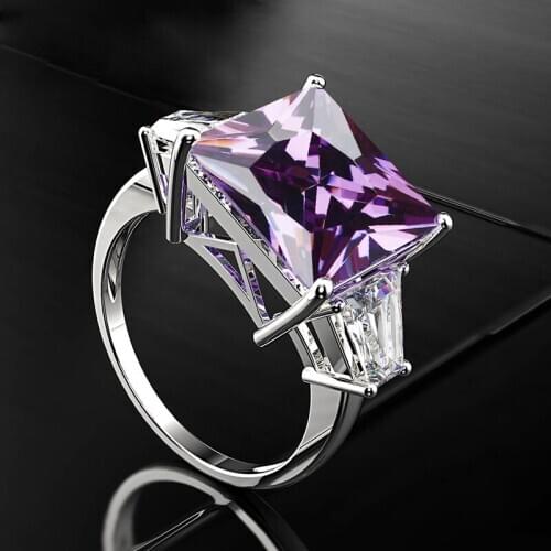 100% 925 Sterling Silver Rings Jewelry Amethyst Rings 12*12mm Purple Gemstone Wedding Engagement Ring for women wholesale