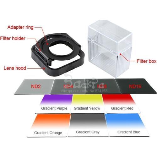 14in1 Camera Lens Filter Kit 49mm 52mm 55mm 58mm 62mm 67mm 72mm 77mm 82mm Adapter Ring Holder Gradient Gray ND Filters Bag Box