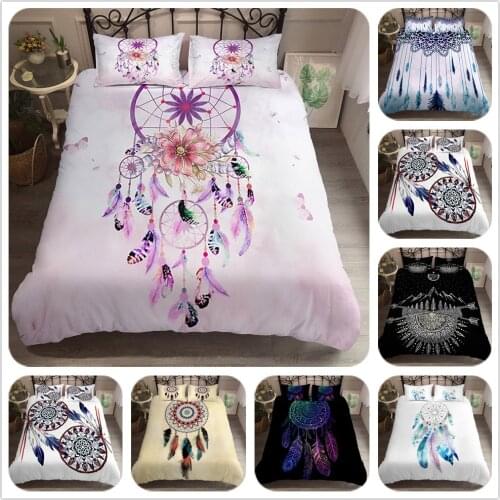 Bohemian Dreamcatcher Feather Bedding Set Simple Duvet Cover Set With Pillowcase 2/3pcs Pink White Black Bedclothes Decor Home