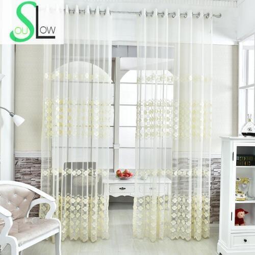 Cream Embroidery Yarn Mesh Curtain Floral Embroidered French Window Curtains Cortinas For Living Room Tulle Voile Bedroom