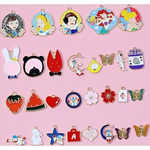 Cartoon girl heart diy jewelry material color cartoon dripping oil alloy earrings keychain accessories