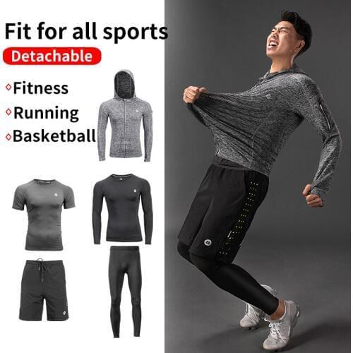 ROCKBROS Mens Running Sets Quick Dry Sportswear Short Sleeve Shirt Sports Suit Gym Jogging Training Yoga Fitness Hooded Jacket