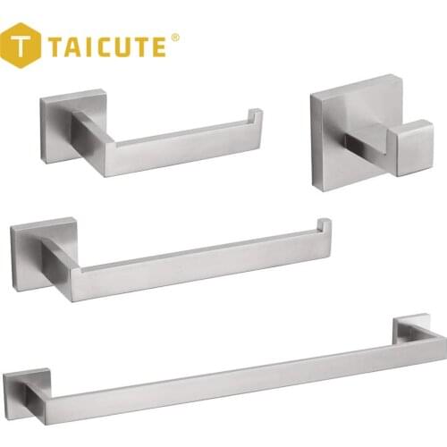 TAICUTE Brushed Bathroom Accessories Sets Wall Mount Towel Bar Coat Robe Hooks Toilet Paper Roll Holder Stainless Steel Hardware