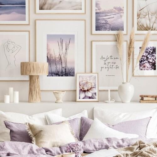Beige Purple Flower Sunset Nature Landscape Canvas Painting Nordic Posters And Prints Wall Art Pictures Home Room Decor