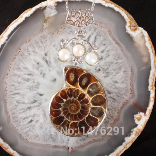 Natural Freshwater Pearl Screw Thread Stone Silver Plated pendant 1PCS