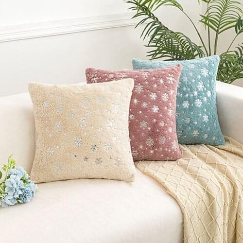 Faux Fur Home Decoration Cushion Cover Red Black White Blue Grey Pink Silver Snowflake Flocking Christmas Decoration 43x43cm