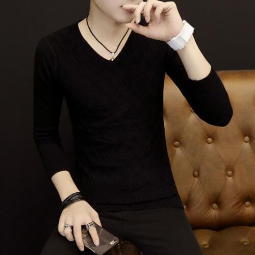 Autumn winter men v-neck grid long-sleeved sweater teenagers Korean slim fit man 's leisure knit youngsters pullover