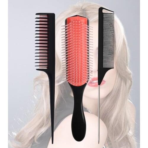 BARBERSHOP Hair Comb 9-Row Detangling Hair Brush Rat Tail Comb Styling Hairbrush Straight Curly Wet Scalp Massage Brush Women