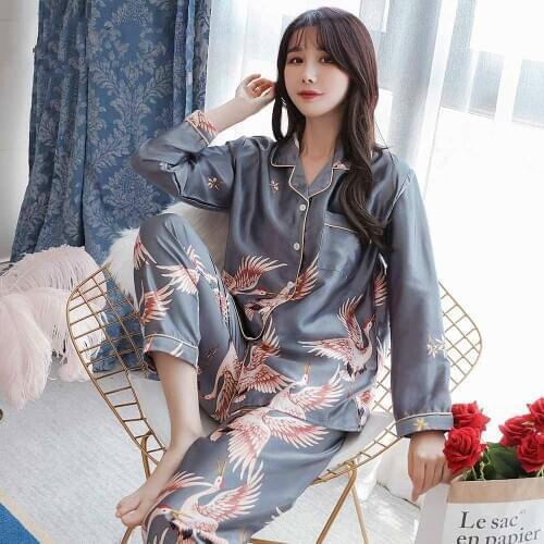 Pijamas Silk pjs for Womens Satin Pyjama Pajama Set Long Sleeve Casual Sleepwear Nightwear Comfortable Animal Loungewear Satin