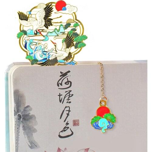 Chinese Retro Style Pendant Brass Bookmarks Hollow Animals Pendant Retro Book Clip Pagination Mark Gifts School Office Supply