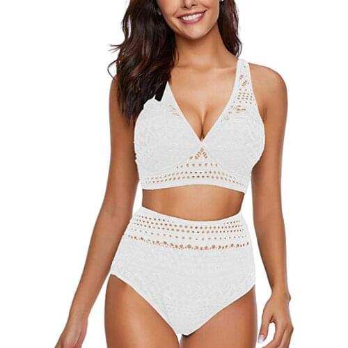 Sexy Beach bikini sets Womens Two Pieces Crochet Lace High Waist V Neck bikini set Set Swimsuit biquinis 2021