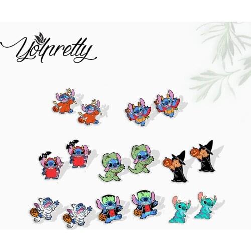 2021 New Lilo Stitch Classical Horror Characters Halloween Cosplay Handcraft Epoxy Acrylic Stud Earrings