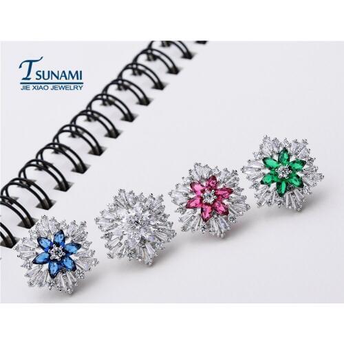 Tsunami New Hot Sale Romantic Jewelry Stud Earrings For Wedding Elegant Silver Color AAA Cubic Zirconia Stone Earring Fashion