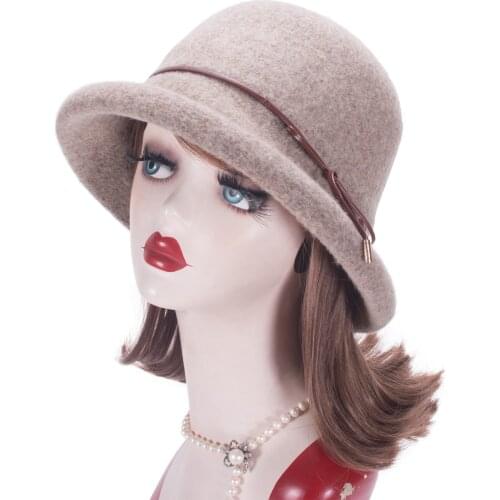 Collapsible Winter Hats for Women Cloche Bucket Fedoras Hats Wool Blend Hats T480