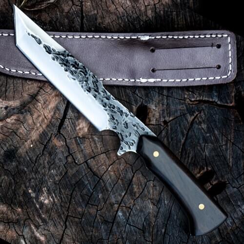 Handmade Custom Forging Vacuum Heat Treatment Sharp Tactical Hunting Knife for Collection,Camping,Survival Knives+Leather Sheath