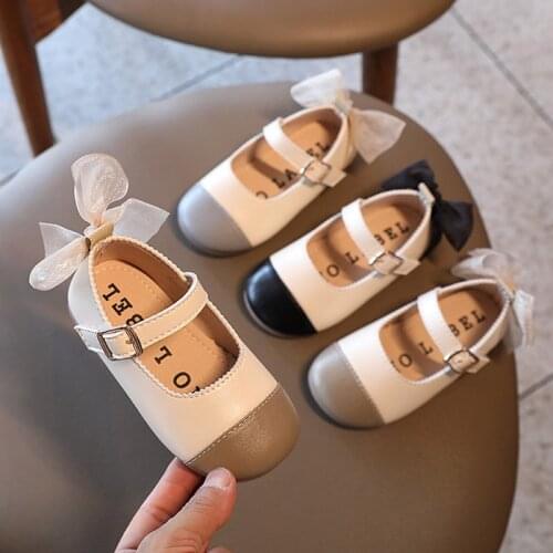 Girls Shoes Back Bow Princess Shoes Kids Mixed Colors Mary Janes Shoes Baby Children Leather Dance Shoes White Shallow Toddlers