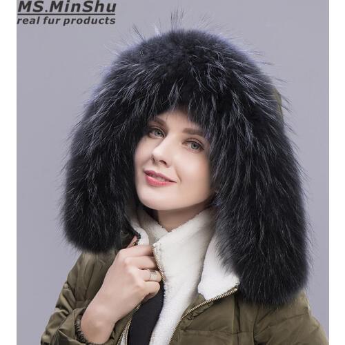 MS.MinShu Black Raccoon Fur Collar Hood Scarf Natural Fox Fur Scarf Collar Down Coat Hood Trimming Custom Made Fur Trim