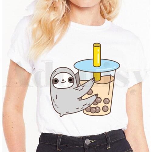 Bubble Milk Tea Boba Milk Tea Cute Cartoon Short Sleeve Female Tops Tees Harajuku VintageT Shirts Womens T-shirt