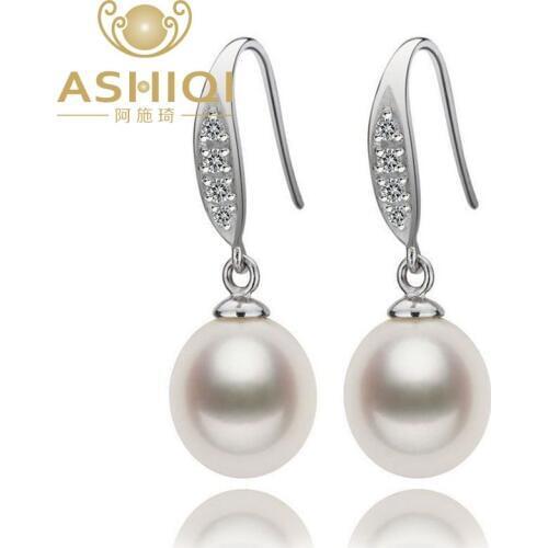 ASHIQI Natural Freshwater Pearl drop Earrings 925 sterling silver Pearl jewelry For women