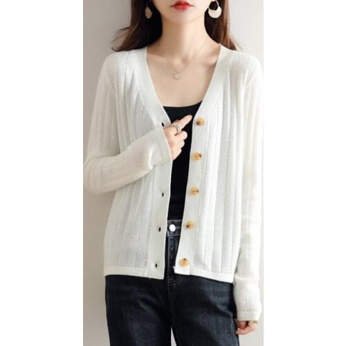 2021 Spring Autumn New Fine Imitation Wool Knitted Cardigan Womens Thin Loose Coat Big V-Neck Vertical Striped All-Match Top