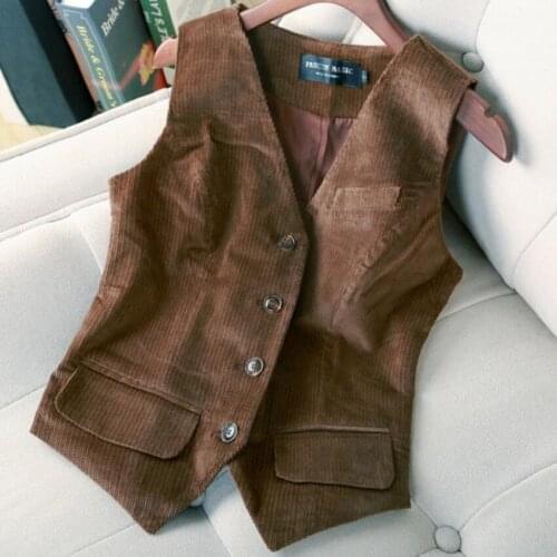 New arrival spring autumn retro corduroy ol vest women v-neck slim single breasted short waistcoat