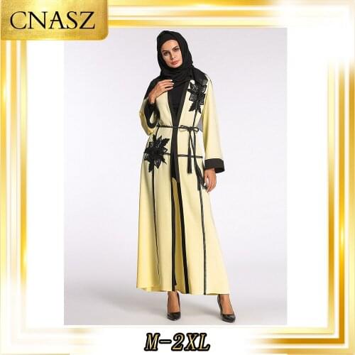 Abaya Turkish Cardigan Stitching Solid Color Long Coat Kaftan Musulman Robe Arabian robe Dress