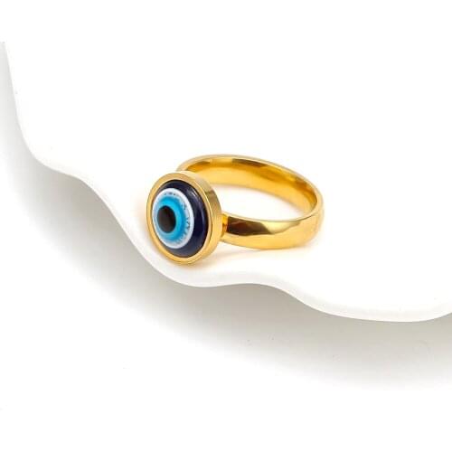 Lucky Allah Eye Blue Evil Eye Ring Gold Color Finger Ring for Women Female Islamic Wedding Muslim Turkish Jewelry