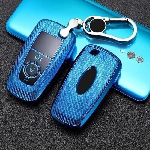 1x Carbon Fiber Style Premium Soft TPU Car Key Fob Cover Case For Ford Fusion Edge Explorer EcoSport 3-Buttons Smart Key