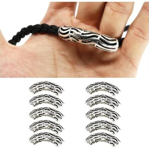 10Pcs Antique Norse Tube Beads Dreadlocks Twisted Hair Braid Rings Jewelry Hair Braid Beads Metal Rings Cuff Hair Beauty
