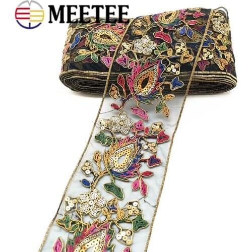 3/6/9Meters Retro Gold Sequins Lace Trims Webbing Embroideried Ribbons Fabric for Dance Dress Bag DIY Sewing Accessories