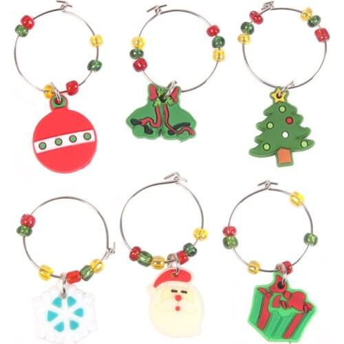 6Pcs/Set Wine Glass Charms Charming Design Drink Marker Xmas Decoration Ornament Home ICrty Christms Wedding