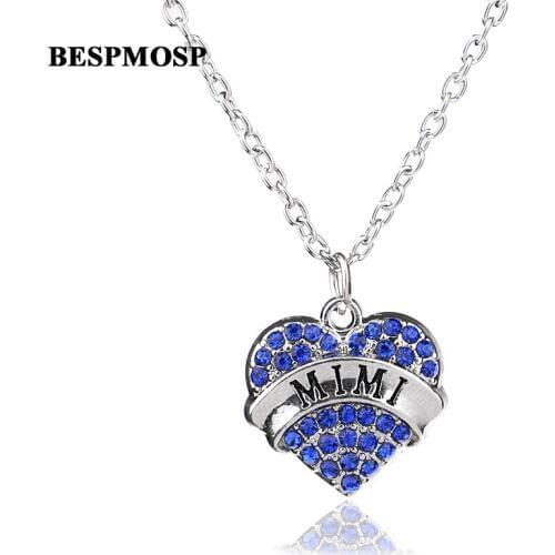 Bespmosp 24PCS/Lot Wholesale New Trendy Fashion Letter MiMi Blue Crystal Sparkling Rhinestone Pendant Necklace Statement Jewelry