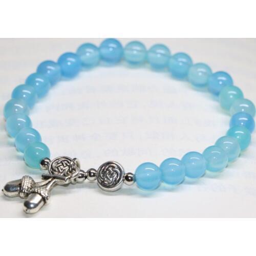 Top quality bracelets natural semi-precious stone agat bracelets blue carnelian 6mm round beads unique jewelry 7.5inch B1943