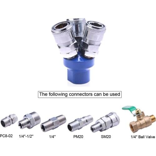 C Type Pneumatic Fitting 1/4" Female Thread 3 Way Air Hose Quick Coupler Socket Connector With 1/4" Ball Valve/PM20/SM20