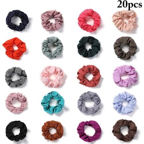 Coxeer 20Pcs/Set Colorful Hair Rope Hair Scrunchy Fashion Elegant Pure Color Hair Tie Ponytail Holder Hair Accessories