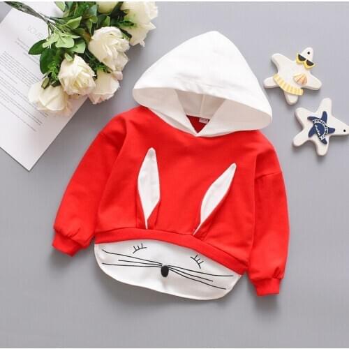 Spring Autumn Toddler Sweatshirt Kids Baby Girl Clothes Solid Rabit Cartoon Hooded Sweatshirt Coat Tops Sweat Enfants Fille