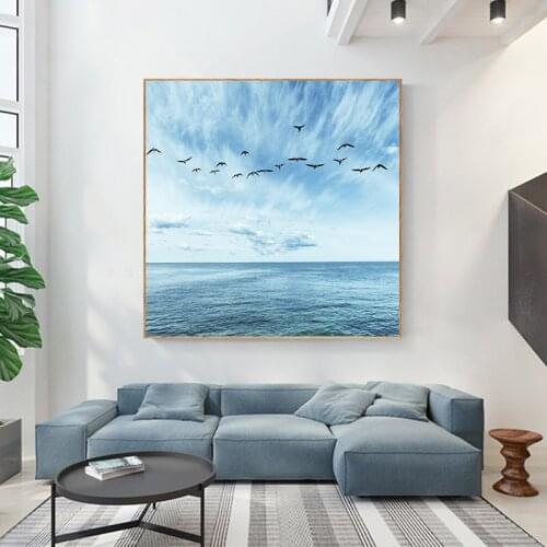 Blue Sky Sea Ocean Picture Wall Art Scandinavian Poster Nordic Print Minimalist Seascape Canvas Painting Modern Home Decoration