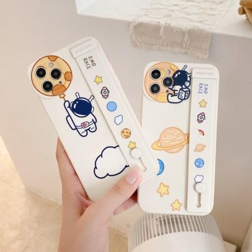 Wristband Supports Phone Case For iPhone 12 11 Pro Max 7 8 Plus SE2020 X XR XSMax Fun Planet Astronaut Soft TPU Shockproof Cover