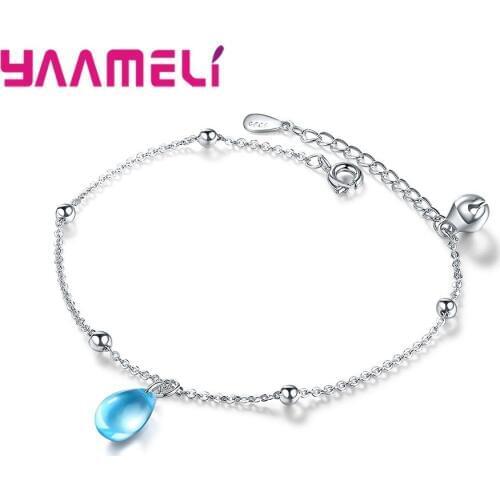 Hot Selling Best 925 Sterling Silver Bracelet With Clear Water Drop Cubic Zirconia Pendant For Women Female Girl Crystal