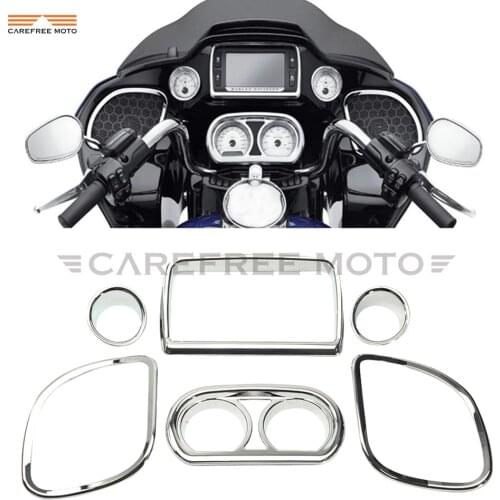 Motorcycle Chrome Inner Fairing Speedometer Gauges Radio Speaker Trim Kit For Harley Road Glide FLTRX FLTRXS 2015-2018