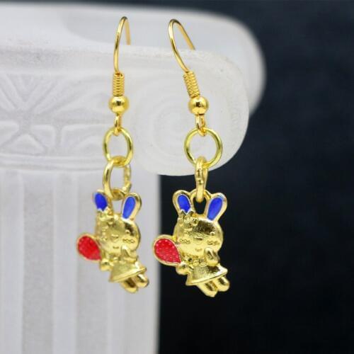 Exquisite lovely rabbit shape dangle earrings for women 11*16mm gold-color cloisonne enamel eardrop high grade jewelry B3015