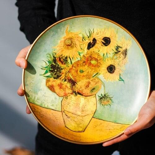Ceramic Wall Hanging Plate Van Gogh Oil Painting Monet Hand-painted Decorative Plates for Living Room Home Decoration
