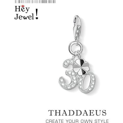 925 Sterling Silver Lukcy Number 30 Charm 2020 Spring Trendy Fashion Jewelry Fit Bracelet Chain Jewelry Women Men Birthday Gift