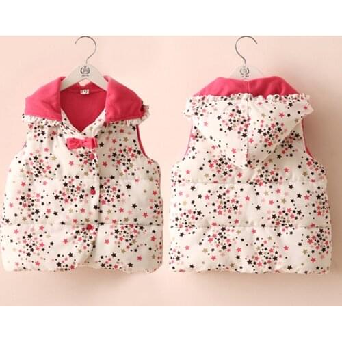 Adorable Star Printing Pattern Kids Vest Autumn Winter Warm Velvet Lining Toddler Hooded Waistcoat for Children Jackets Outwear