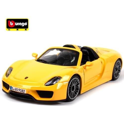 Bburago 1:24 Porsche 918 Spyder Grey yellow Sports Car Diecast Model Car Toy New In Box Free Shipping 21076