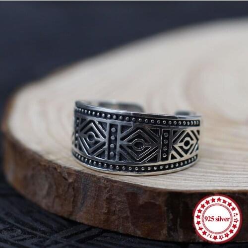 S925 sterling silver mens open ring personality classic retro fashion series carved star with the same paragraph modeling gifts