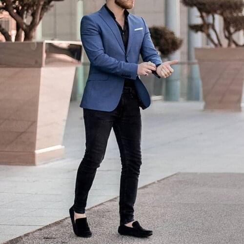 ANNIEBRITNEY Navy Blue Slim fit Men Business Suit With Black Pants 2020 New Groom Wedding Tuxedo Cutsom Wedding Business Suit