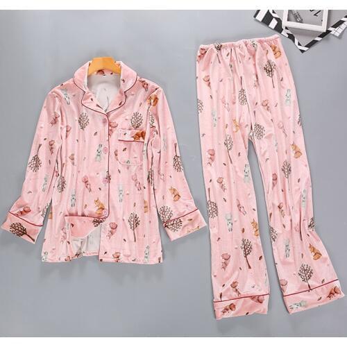 Ladies Sweet Pajamas Set Girls Cute Sleepwear Set 2Pieces Print Pyjama Femme Velour Pijama Set Warm Nightwear For Winter Autumn
