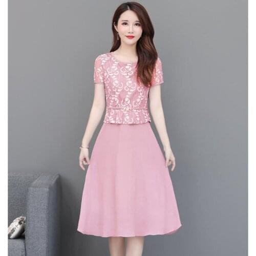 Patchwork Fake Two Piece Dresses Pleated Short Sleeve Chiffon Dress Elegant Ruffle Plus Size Midi Dresses Summer 2021 Vestidos