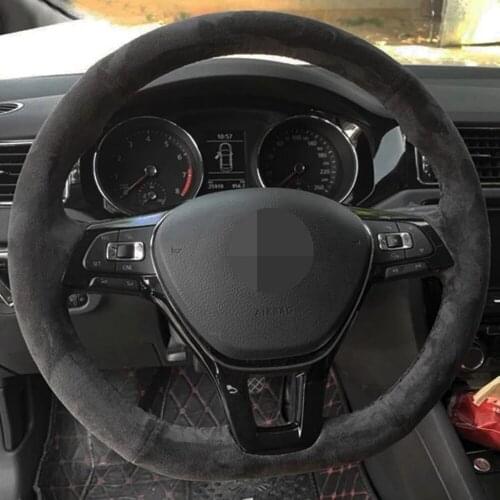 Hand-Stitched Soft Steering Wheel Cover Non-Slip Black Black Suede Car Steering Wheel Cover For Volkswagen Golf 7 Mk7 Passat B8